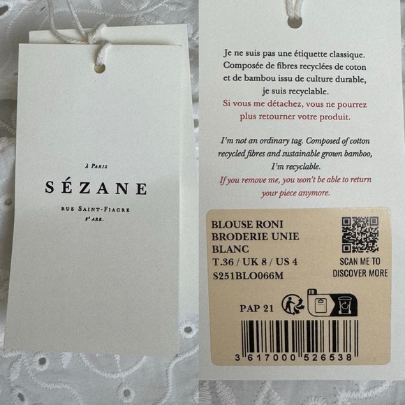 NWT Sézane Roni Embroidered Tank Top Blouse White Size: 36 (S, 4) - Picture 8 of 14